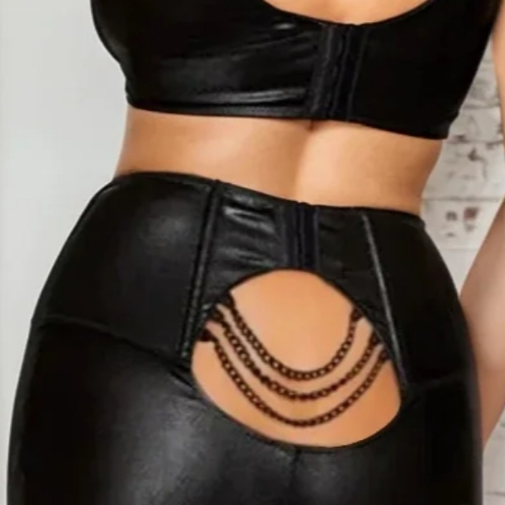 Dreamgirl 2pc Faux Leather Cutout Maxi Skirt & Low Cut Square Neck Crop Top (L) - Picture 6 of 15